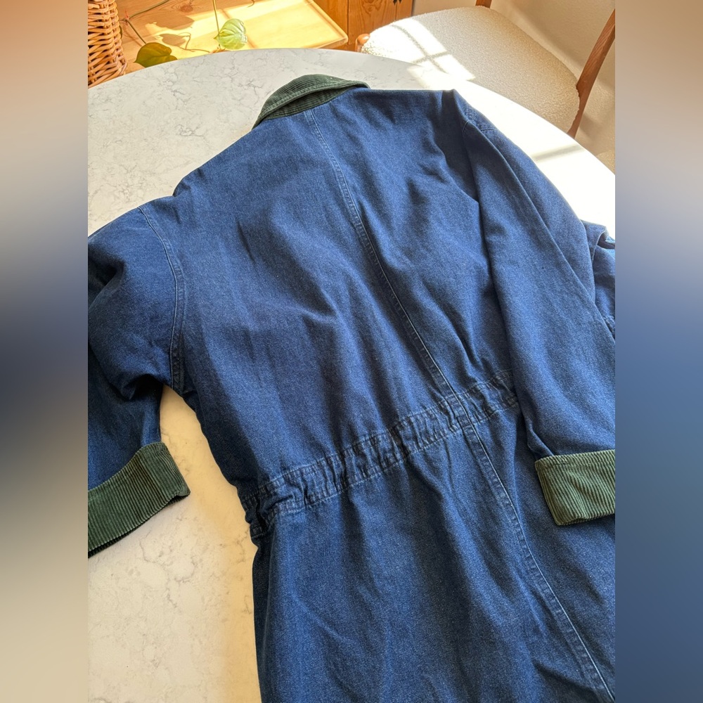 Vintage 90s Blue Denim Chore Jacket with Green Corduroy Collar - Picture 7 of 8